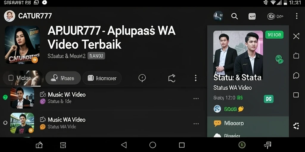 Antarmuka menarik dari aplikasi CATUR777 untuk video status.