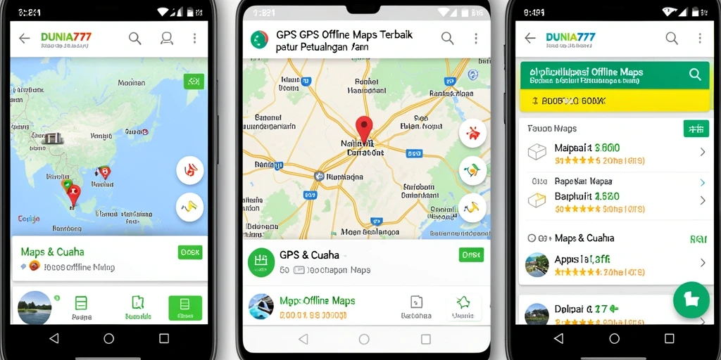 Antarmuka aplikasi DUNIA777 menampilkan fungsi GPS Offline Maps dengan jelas.
