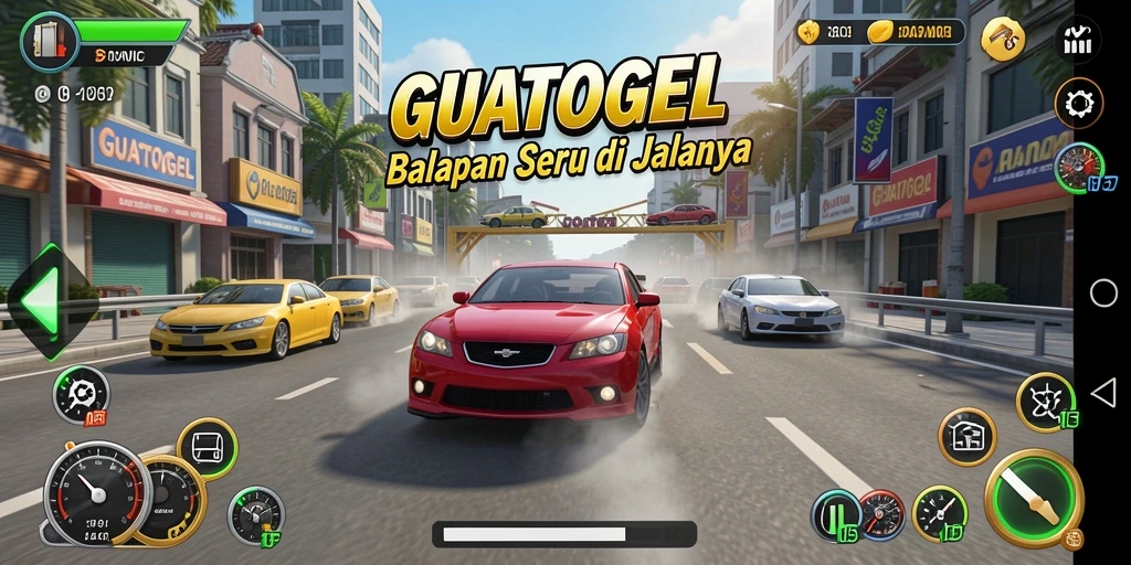 Tampilan antarmuka seru balapan mobil di GUATOGEL.