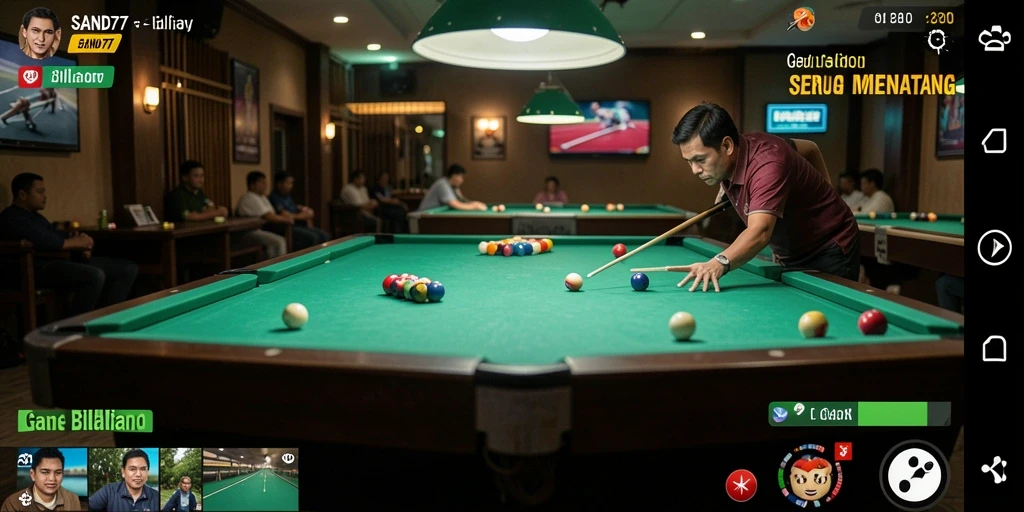 Screenshot tampilan antarmuka SAND77 dengan gameplay billiard yang menarik.
